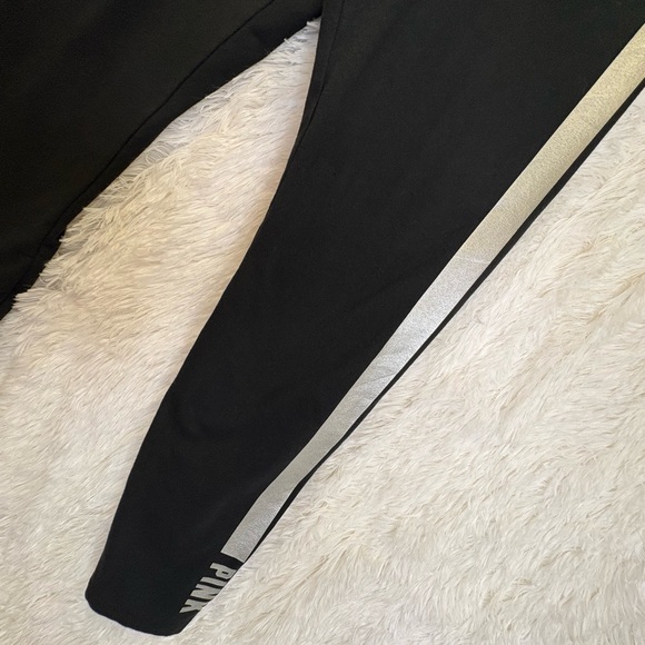 PINK by Victoria’s Secret Black Leggings / Silver  Stripe Athletic– Size XL 🤍🩶🖤 - Picture 8 of 17